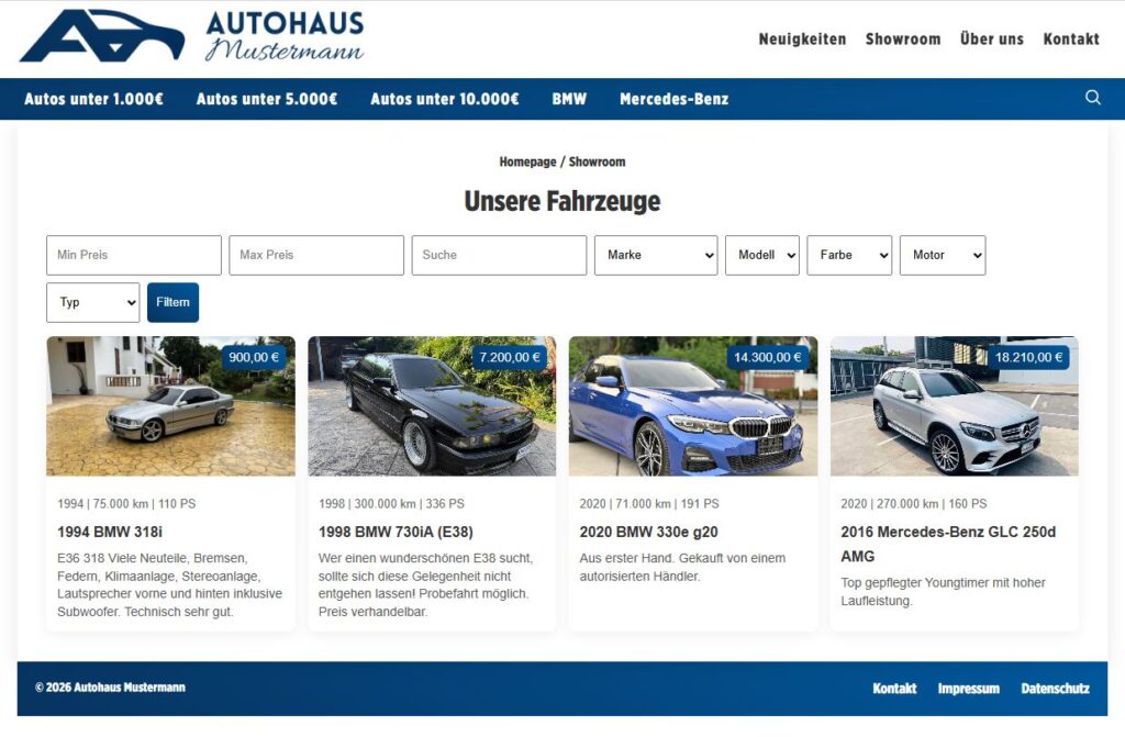 Der Showroom mit Live-Filter