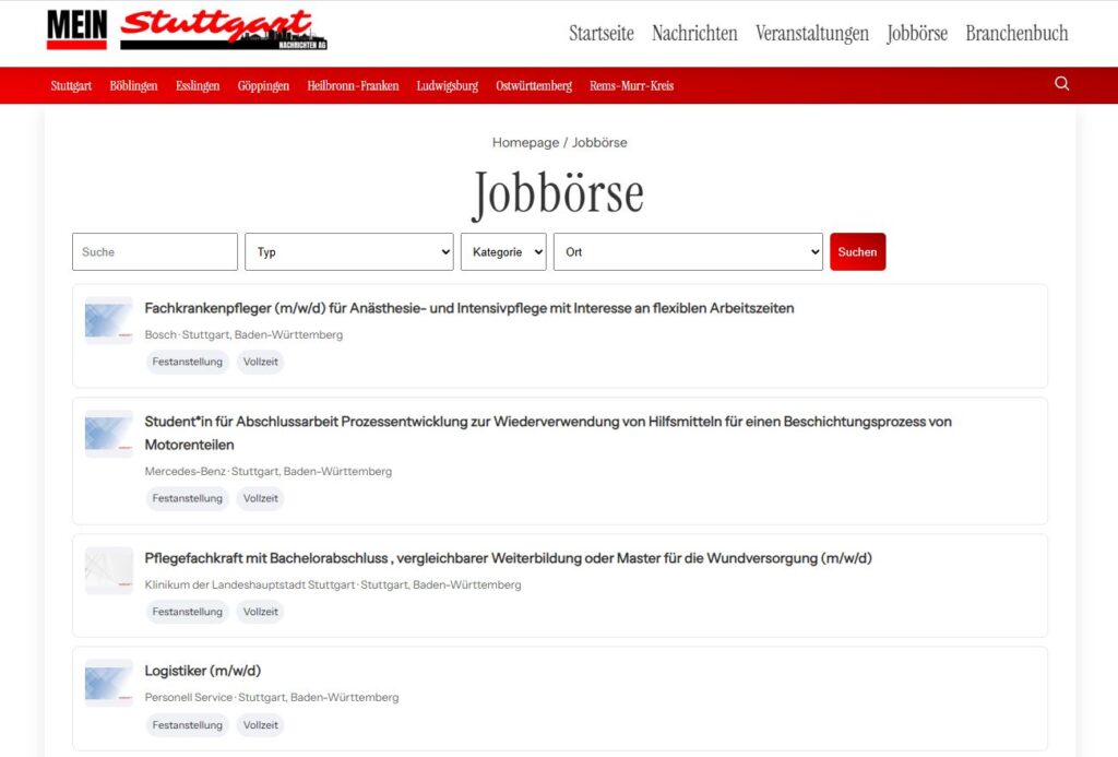 Jobbörse Übersicht