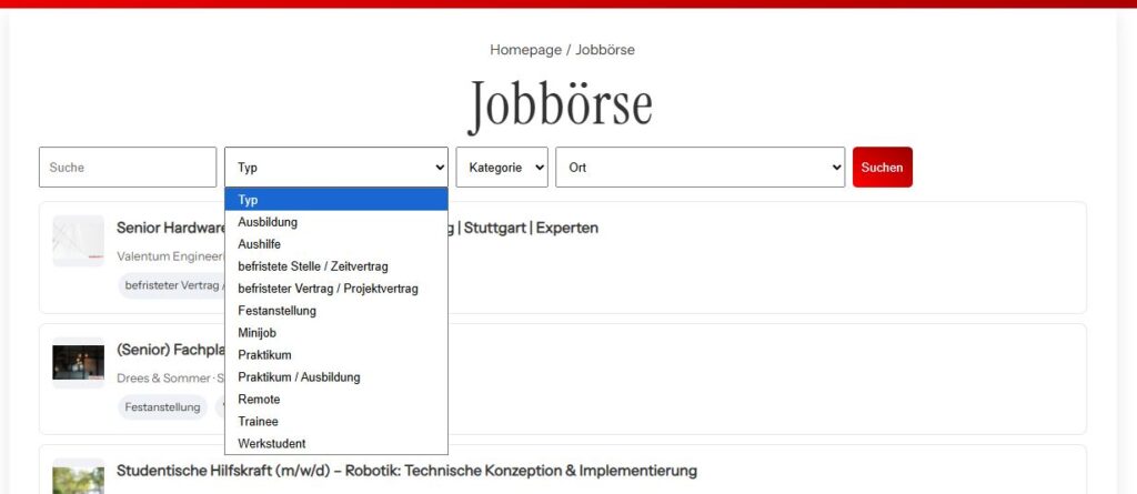 Filter nach Job-Typen