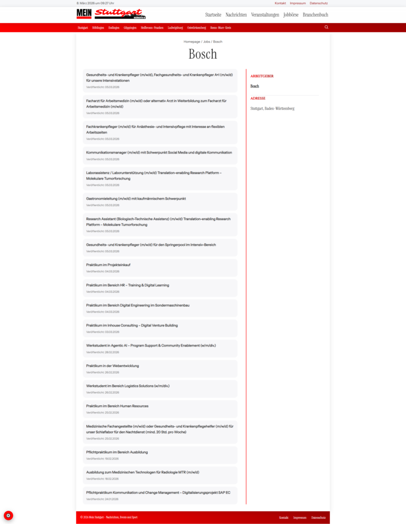 Arbeitgeberansicht inklusive aller Jobs des Arbeitgebers